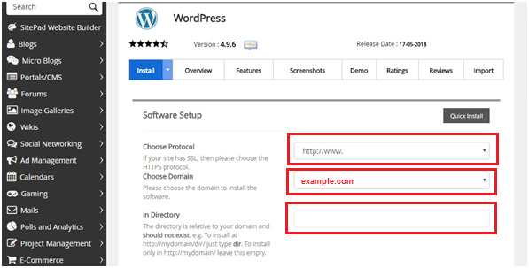Select a protocol and domain