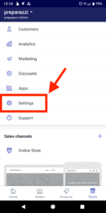 shopify store name app settings screen