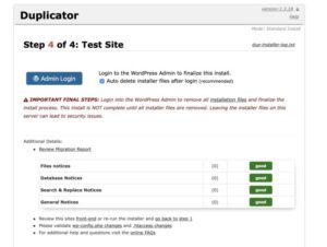 duplicator step 4 test site